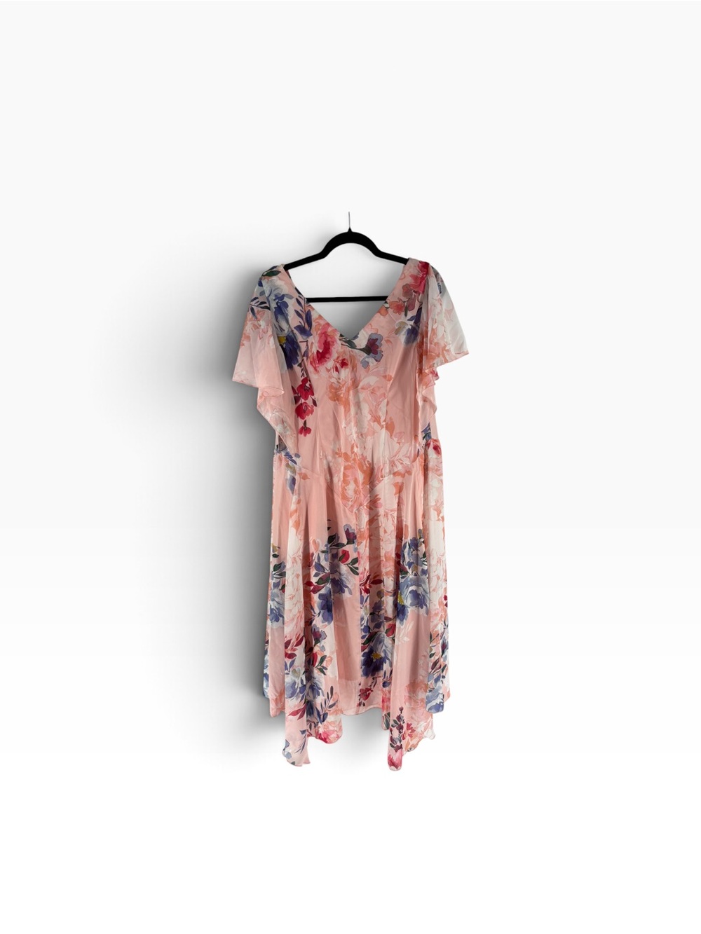 New Robbie Bee Pink Floral Cowl Neck High-Low Midi Dress size 16 W - Picture 3 of 6